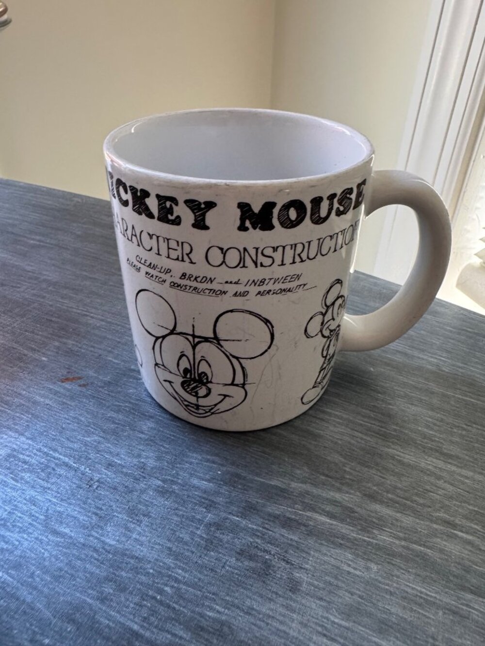 Disney Mickey Mouse Construction Art Coffee Mug 16 Oz Ceramic Sketch Blue Print